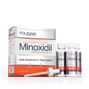 Foligain Minoxidil (міноксидил) лосьйон від випадіння та для росту волосся з 5% міноксидилом для чоловіків (3 флакони по 60 мл + піпетка-аплікатор)